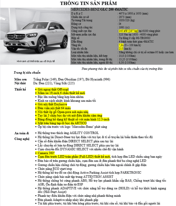 Giá xe Mercedes GLC 200 Tháng 12/2022 tại Miền Trung & Tây Nguyên